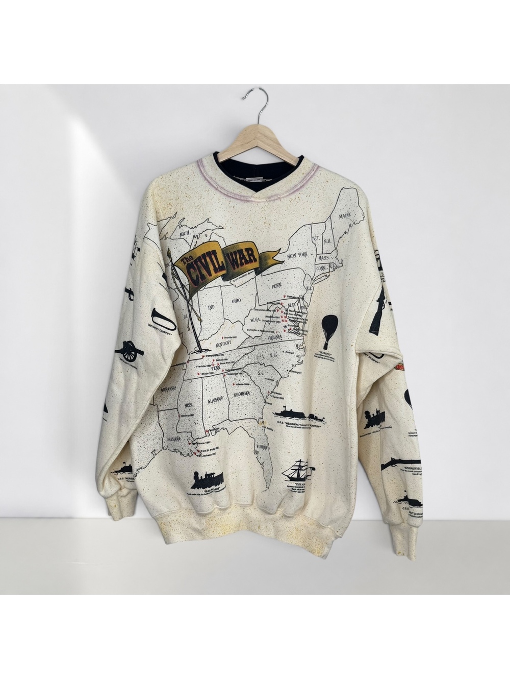 Vintage Civil War Map All Over Print Sweatshirt History Graphic Crewneck